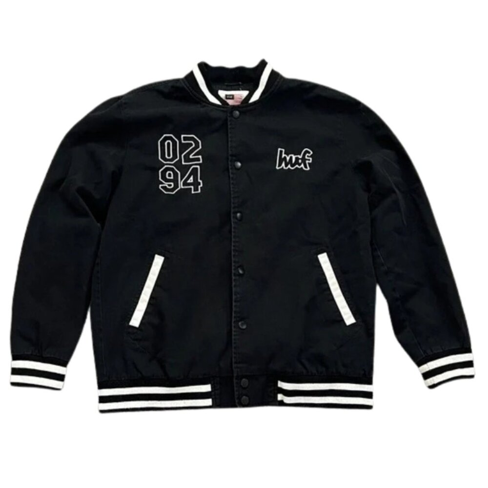 HUF Chocolate Mens Collaboration Black & White Embroidered Varsity Jacket Size L